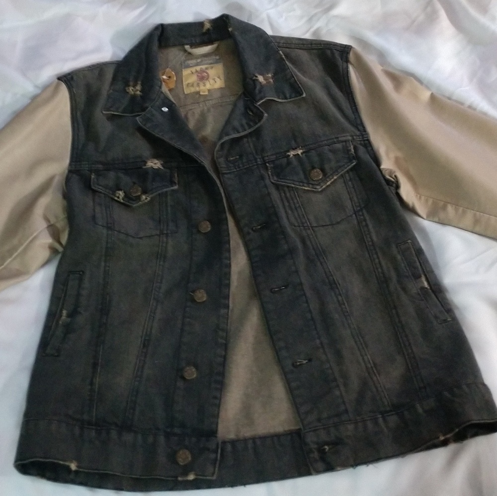 Jachs Varsity Grey Denim Jacket NWT